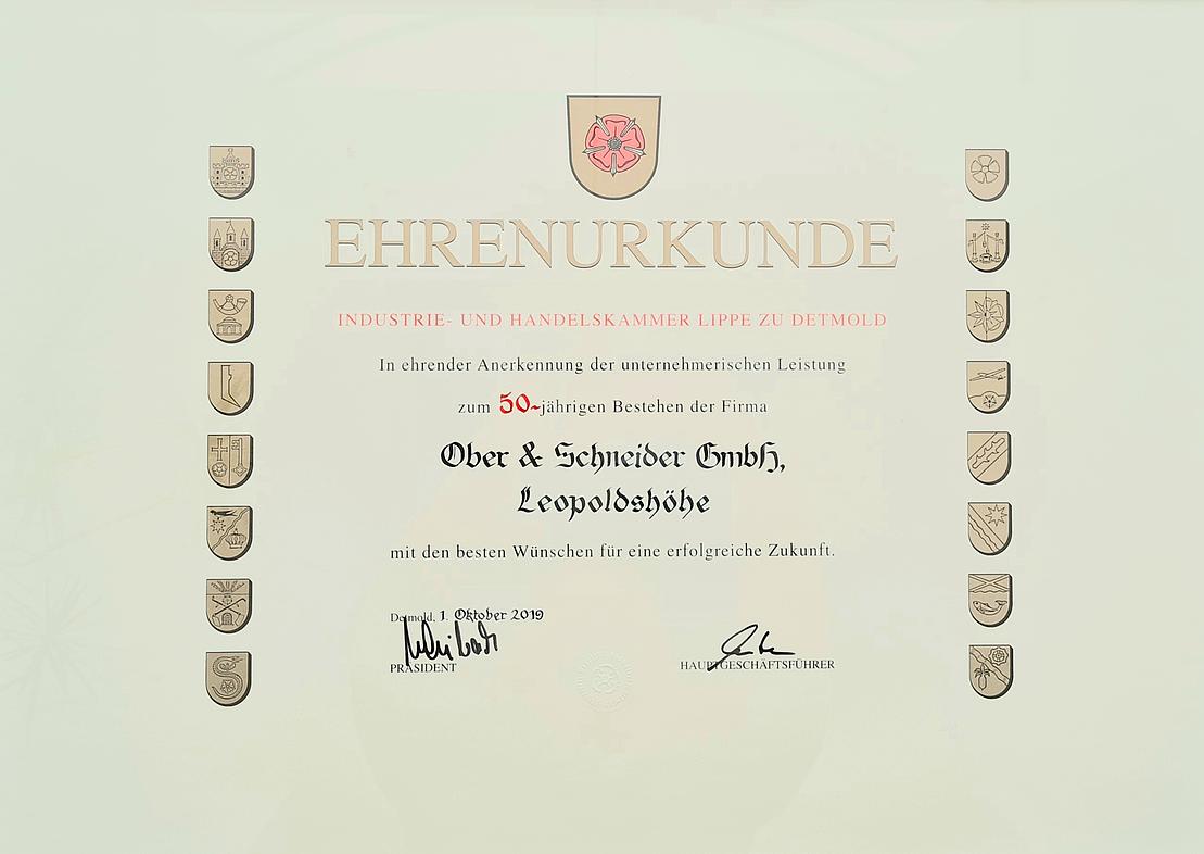 IHK Ehrenurkunde
